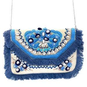 Ranee’s Miami Jute Clutch-Crossbody with Puka Shells, Fringe and Beads
